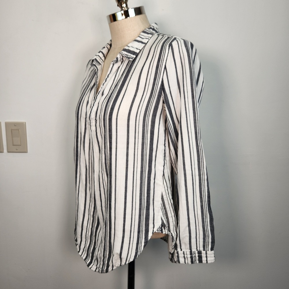 Dylan Striped V Neck Popover Top S Black White Casual Cotton‎ Double Layer Gauze - Picture 2 of 11
